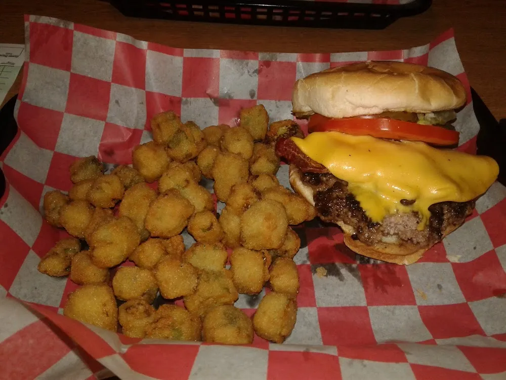 Bacon Cheeseburger with Fried Okra